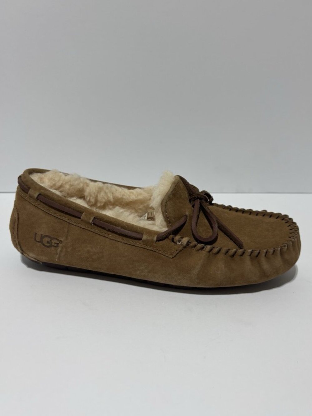 UGG Women’s Dakota Moccasin Chestnut Suede Slippers, Size 7 M